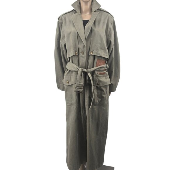 Vintage Together! Womens Olive Green Belted Cotton/Nylon Trench Coat Size 8 - Picture 8 of 8